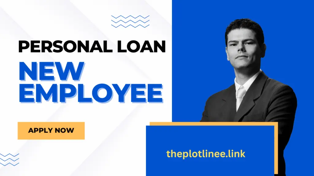 Promotional banner for personal loan for new employees featuring a professionally dressed man and a call-to-action button saying 'Apply Now