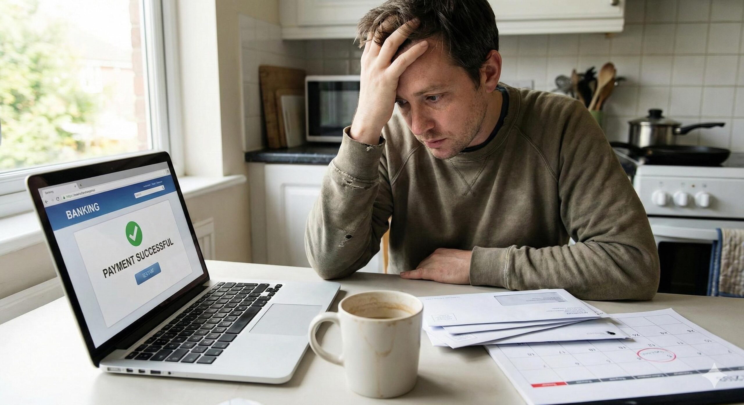 Person checking bank balance after paying EMIs on time but still feeling financial stress