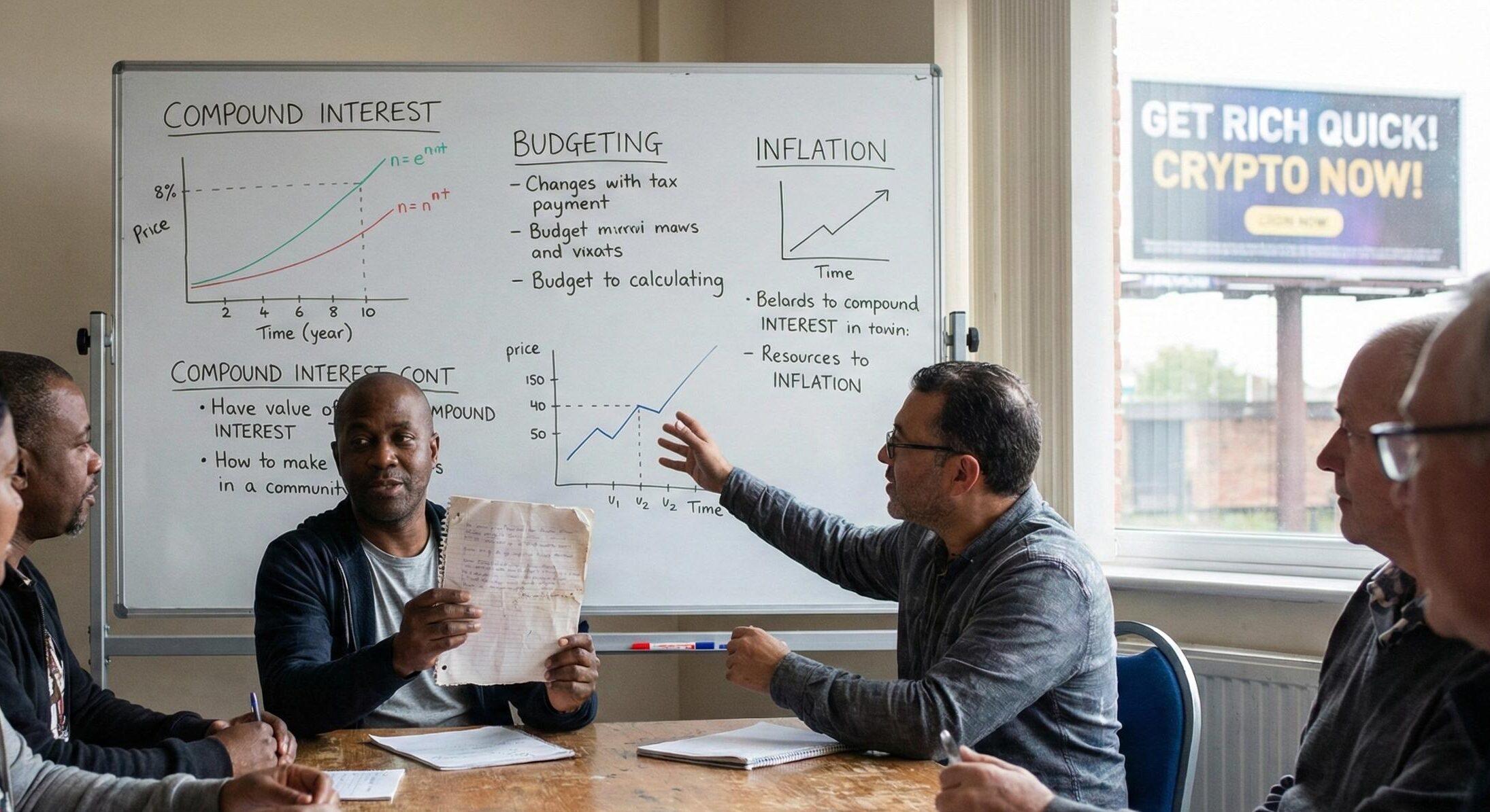 Person planning long-term financial stability with savings and investments chart