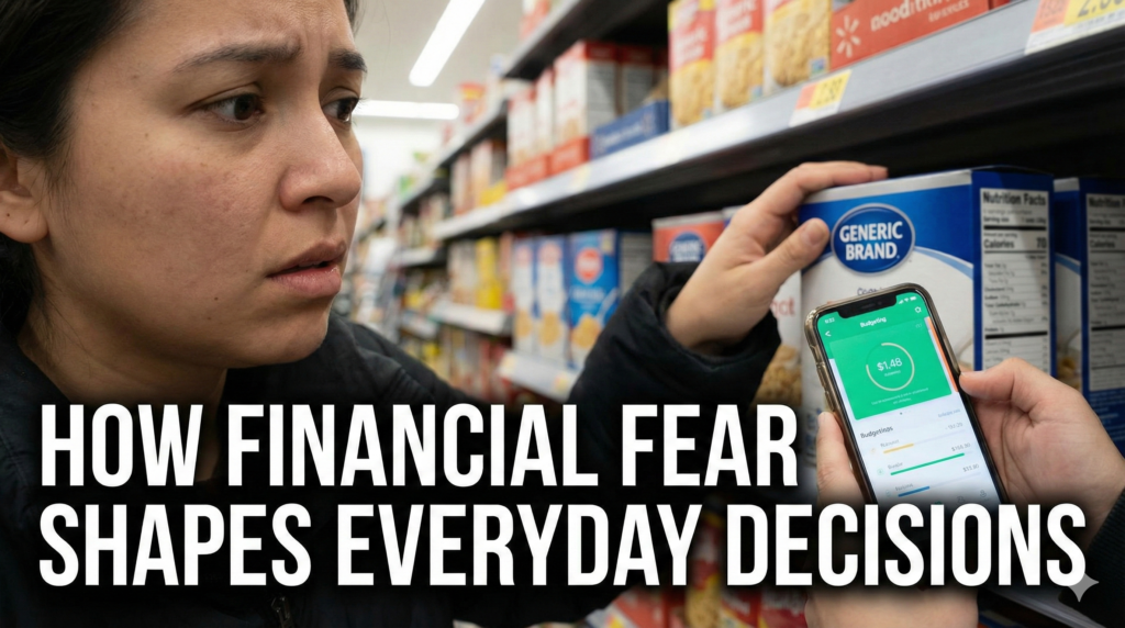 Persons decision reviewing monthly budget with financial fear while examining payment plan with magnifying glass