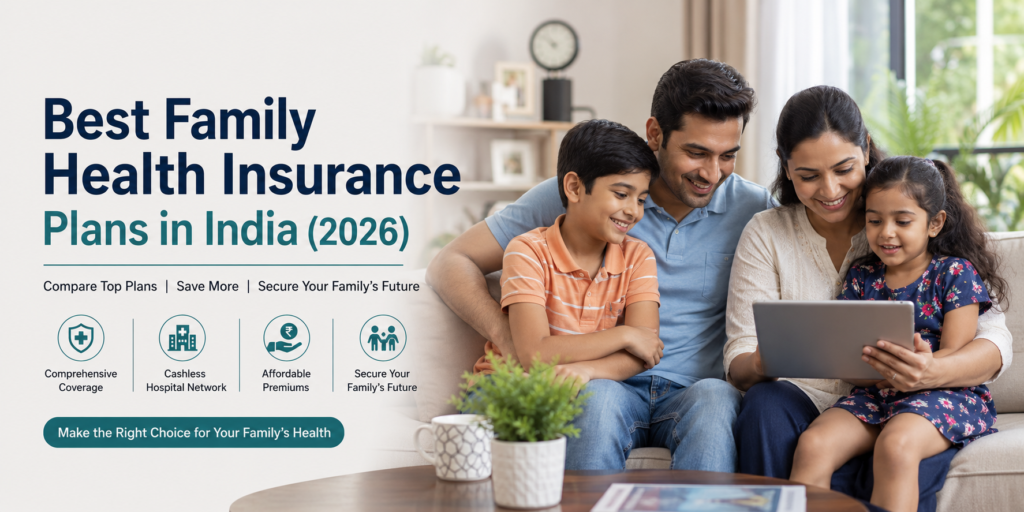 Indian family reviewing health insurance policy documents at home