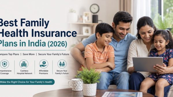 Indian family reviewing health insurance policy documents at home